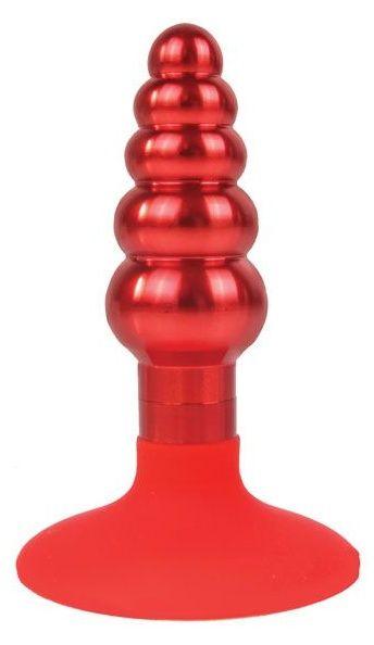 Красная анальная пробка-елочка с ограничителем - 9 см.-7536