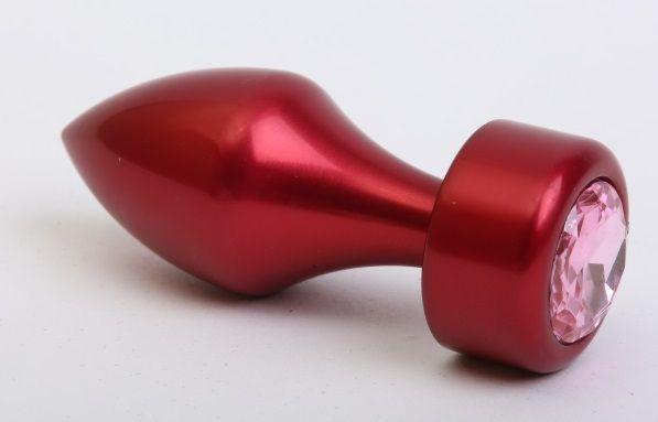 Красная анальная пробка с широким основанием и розовым кристаллом - 7