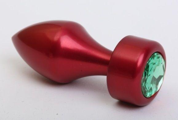 Красная анальная пробка с широким основанием и зелёным кристаллом - 7