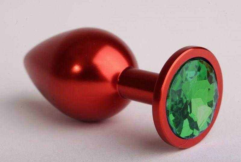 Красная анальная пробка с зелёным стразом - 7