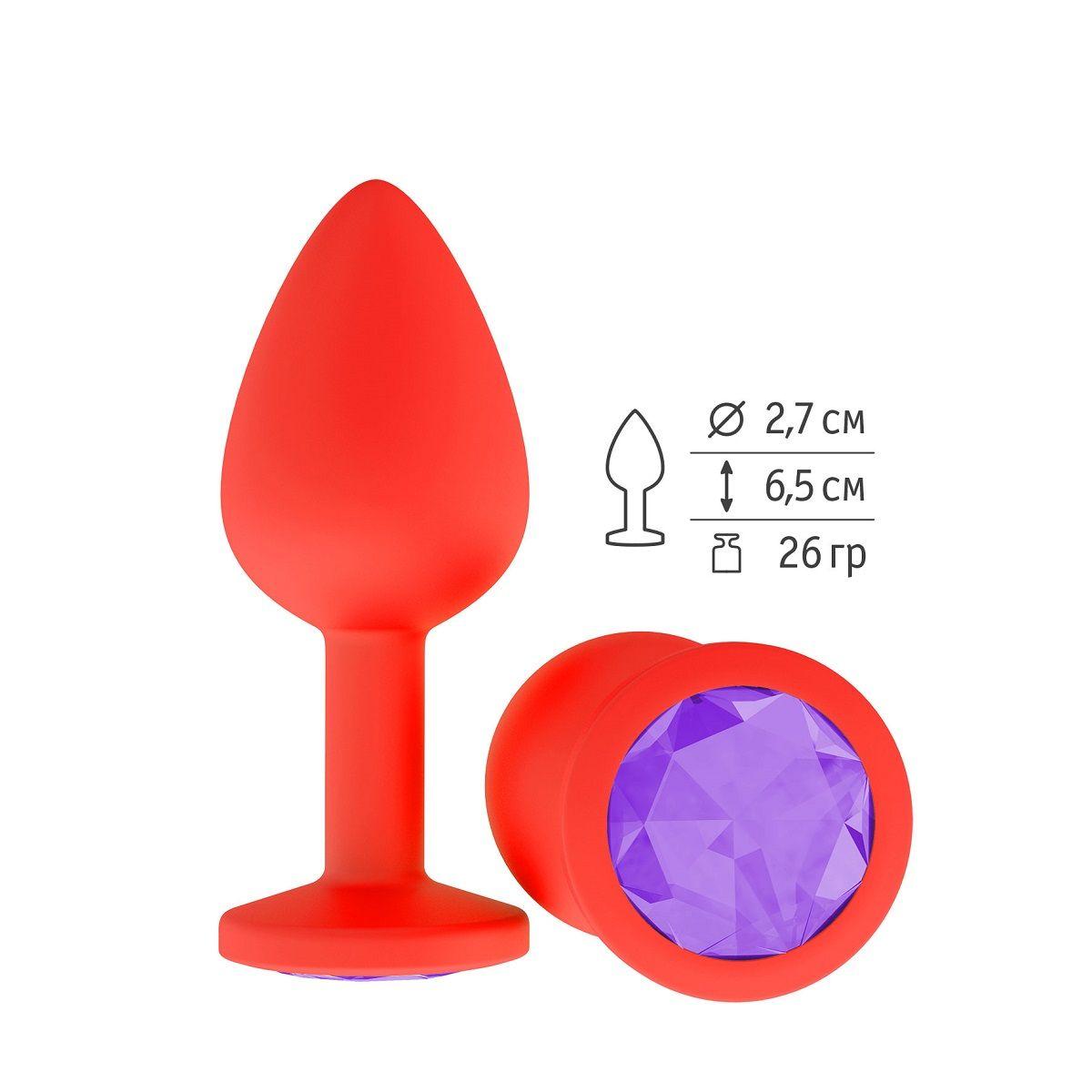 Красная анальная втулка с фиолетовым кристаллом - 7