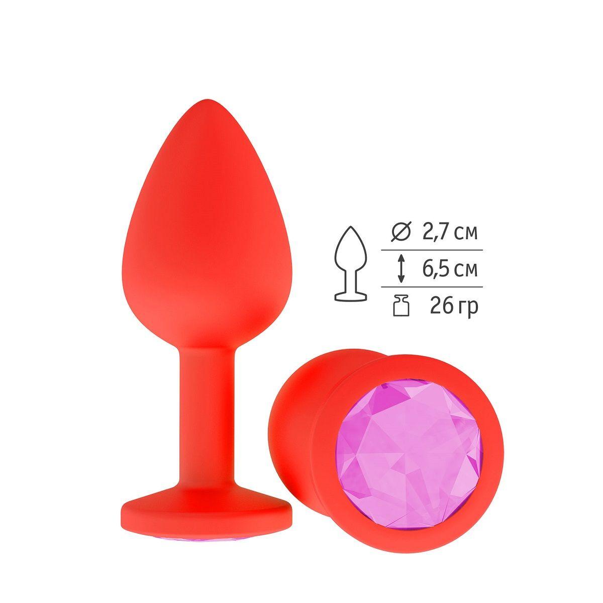 Красная анальная втулка с розовым кристаллом - 7