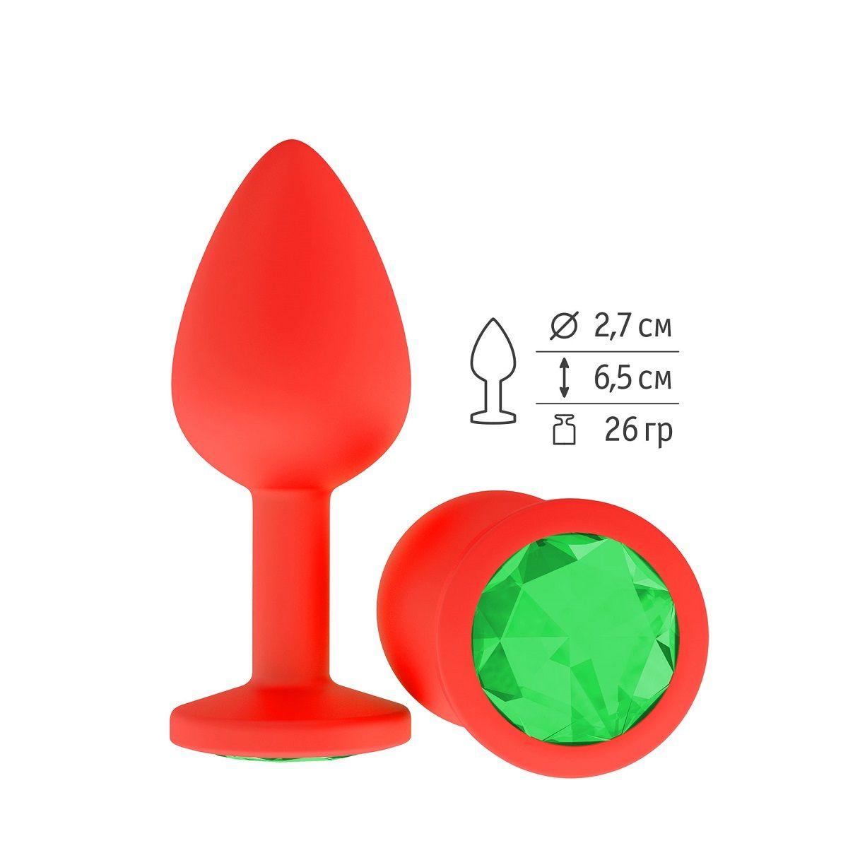 Красная анальная втулка с зеленым кристаллом - 7
