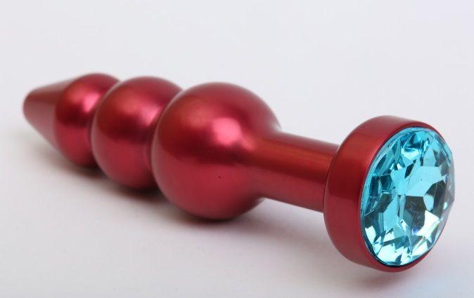 Красная анальная ёлочка с голубым кристаллом - 11
