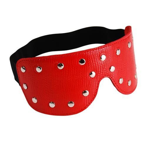 Красная кожаная маска на глаза с клёпками и велюровой подкладкой-7055