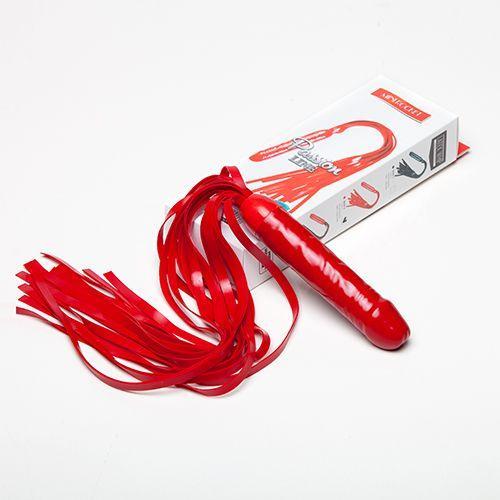 Красная резиновая плеть с ручкой-фаллосом - 55 см.-8072