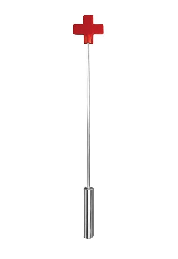 Красная шлёпалка Leather  Cross Tiped Crop с наконечником-крестом - 56 см.-8932