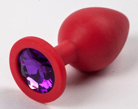 Красная силиконовая анальная пробка с фиолетовым стразом - 8