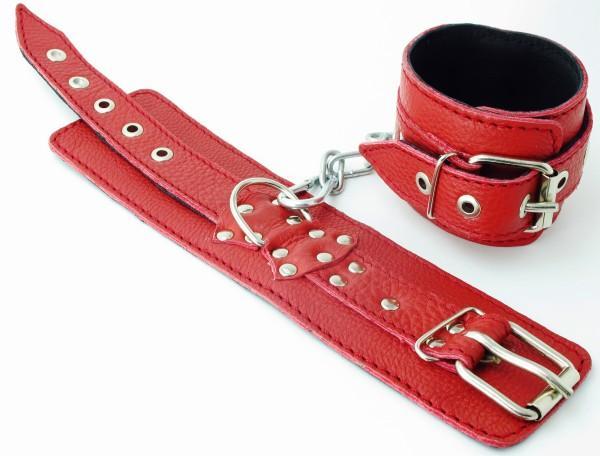 Красные кожаные наручники-12768