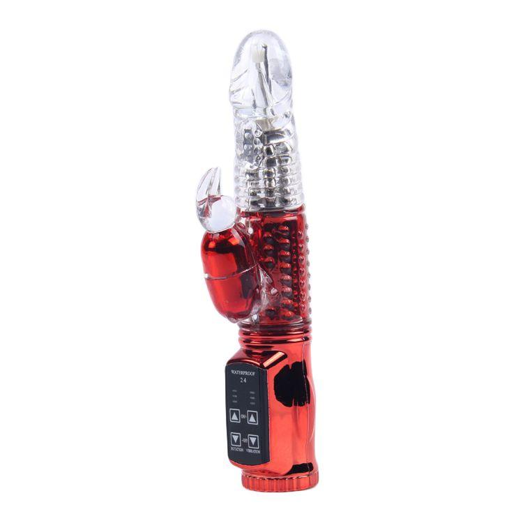 Красный вибратор с 24 режимами вибрации и ротации - 21 см.-8655