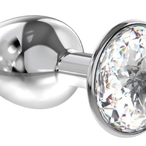 Малая серебристая анальная пробка Diamond Clear Sparkle Small с прозрачным кристаллом - 7 см.