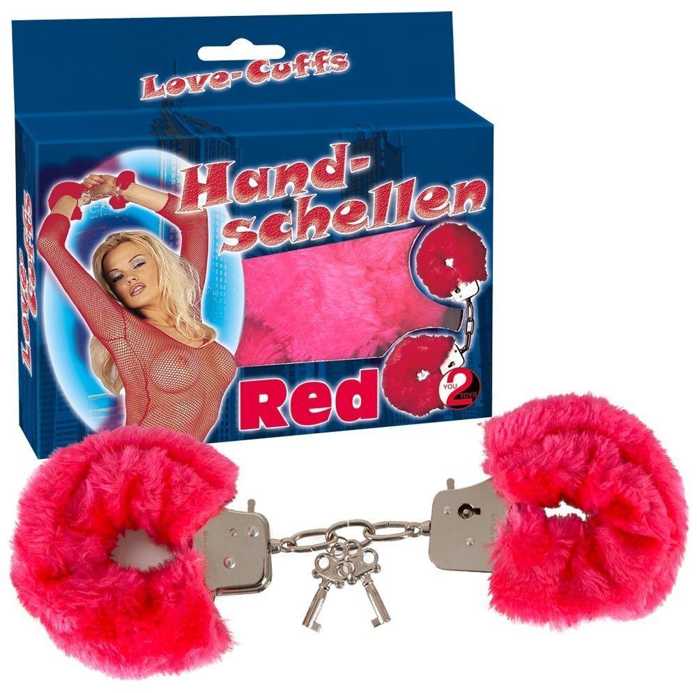 Малиновые меховые наручники Love Cuffs Red-12065