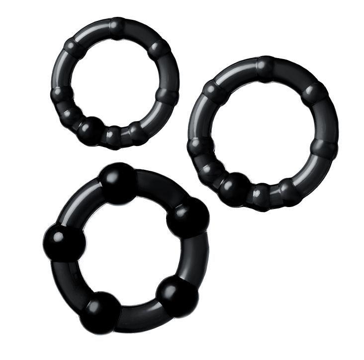 Набор из 3 черных силиконовых эрекционных колец разного размера-9282