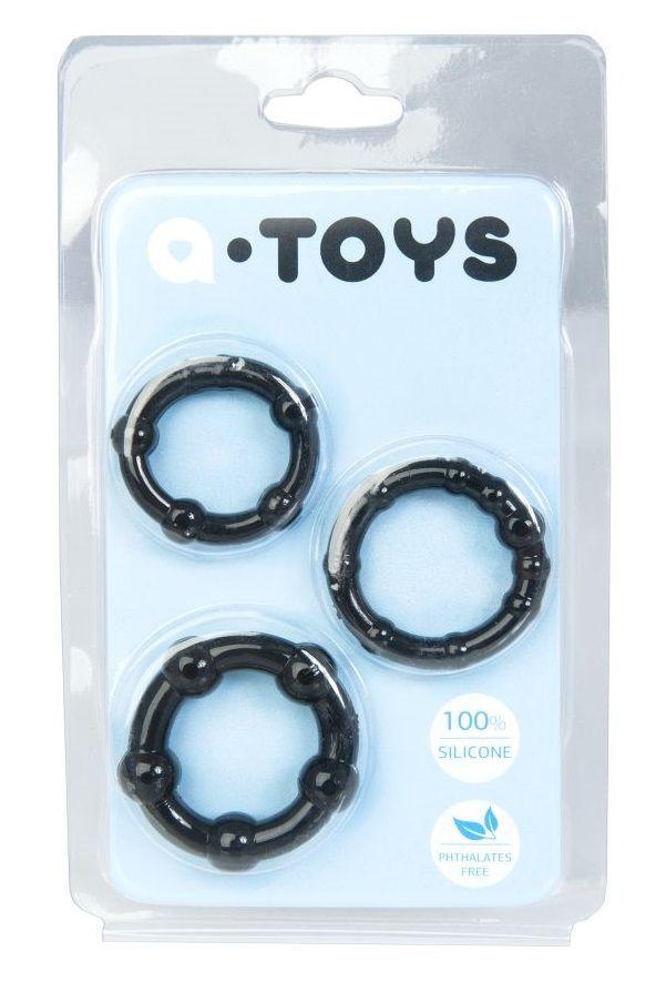 Набор из 3 чёрных эрекционных колец A-toys-7086