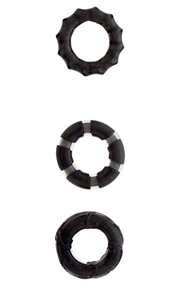 Набор из 3 чёрных эрекционных колец MENZSTUFF STRETCHY COCK RINGS-980