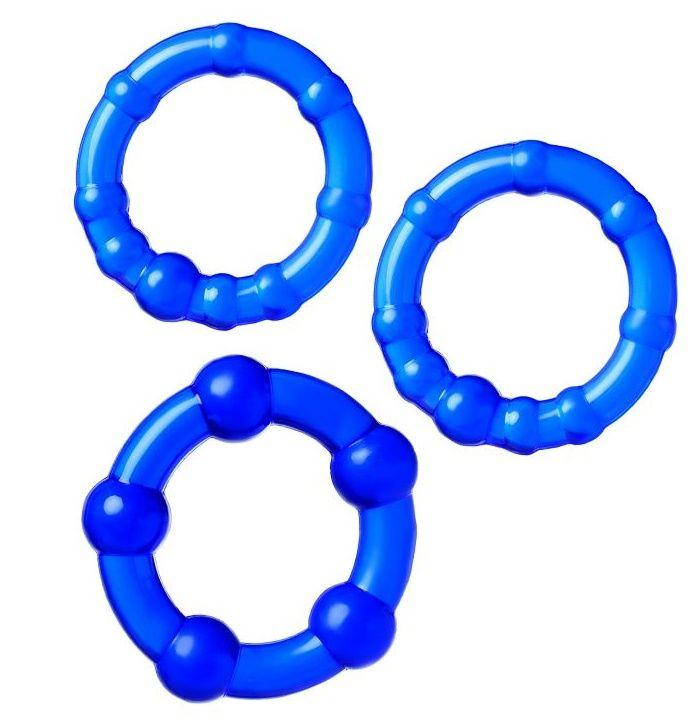 Набор из 3 синих силиконовых эрекционных колец разного размера-9292