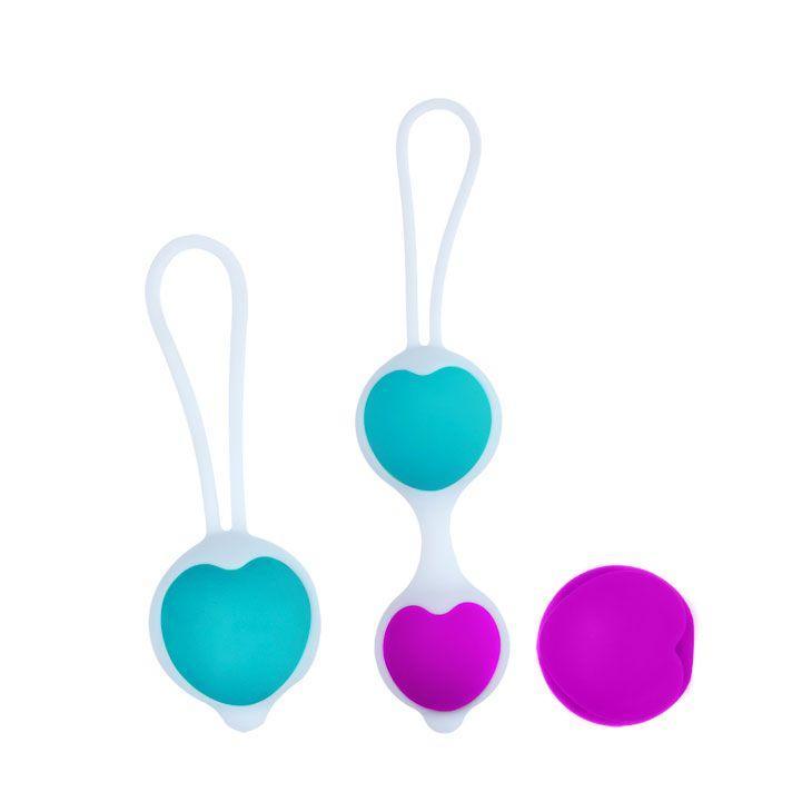 Набор из фиолетово-голубых вагинальных шариков с сердечками-11469