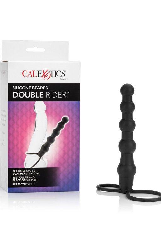 Насадка на пенис для двойного проникновения Silicone Beaded Double Rider - 14 см.-8220