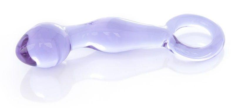 Нежно-фиолетовый стеклянный фаллоимитатор с ручкой-кольцом - 12 см.-1992