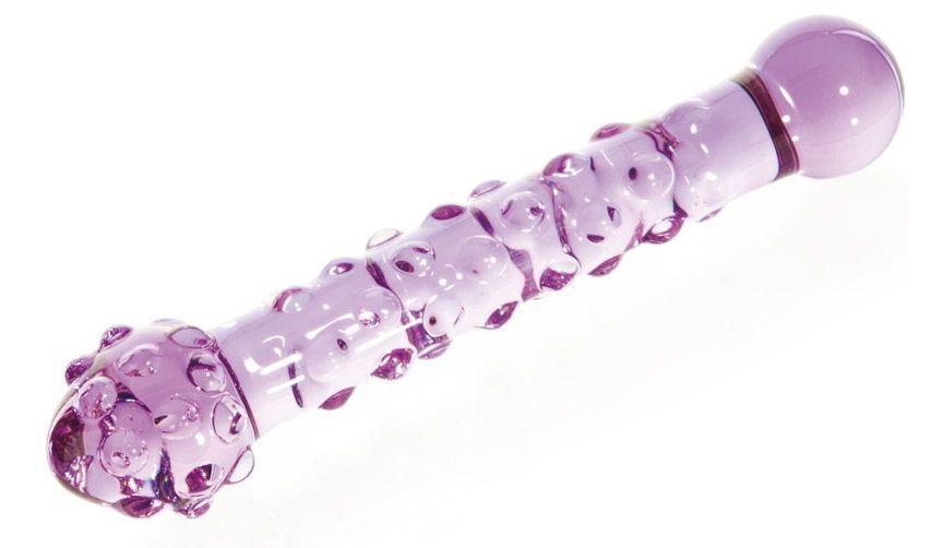 Нежно-фиолетовый стеклянный фаллоимитатор с шишечками - 18 см.-4791