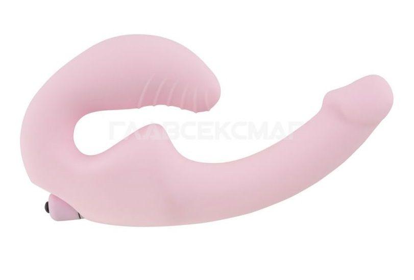 Нежно-розовый анатомический страпон с вибрацией-5099
