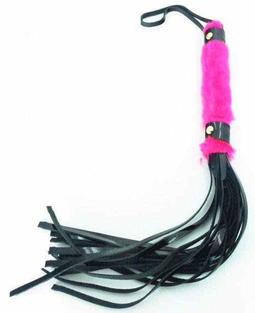 Плеть из лака с розовым мехом BDSM Light - 43 см.-2614