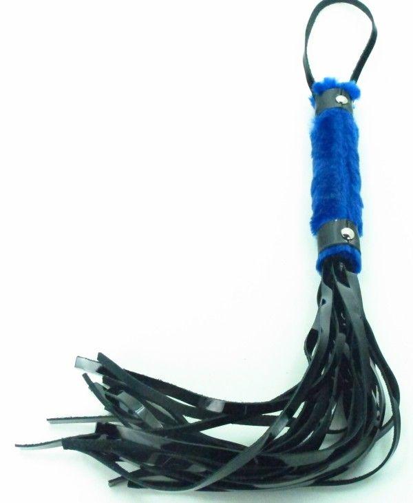Плеть из лака с синим мехом BDSM Light - 43 см.-2617