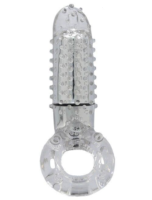 Прозрачное эрекционное кольцо с вибрацией и пальчиком OYEAH CLEAR-1308
