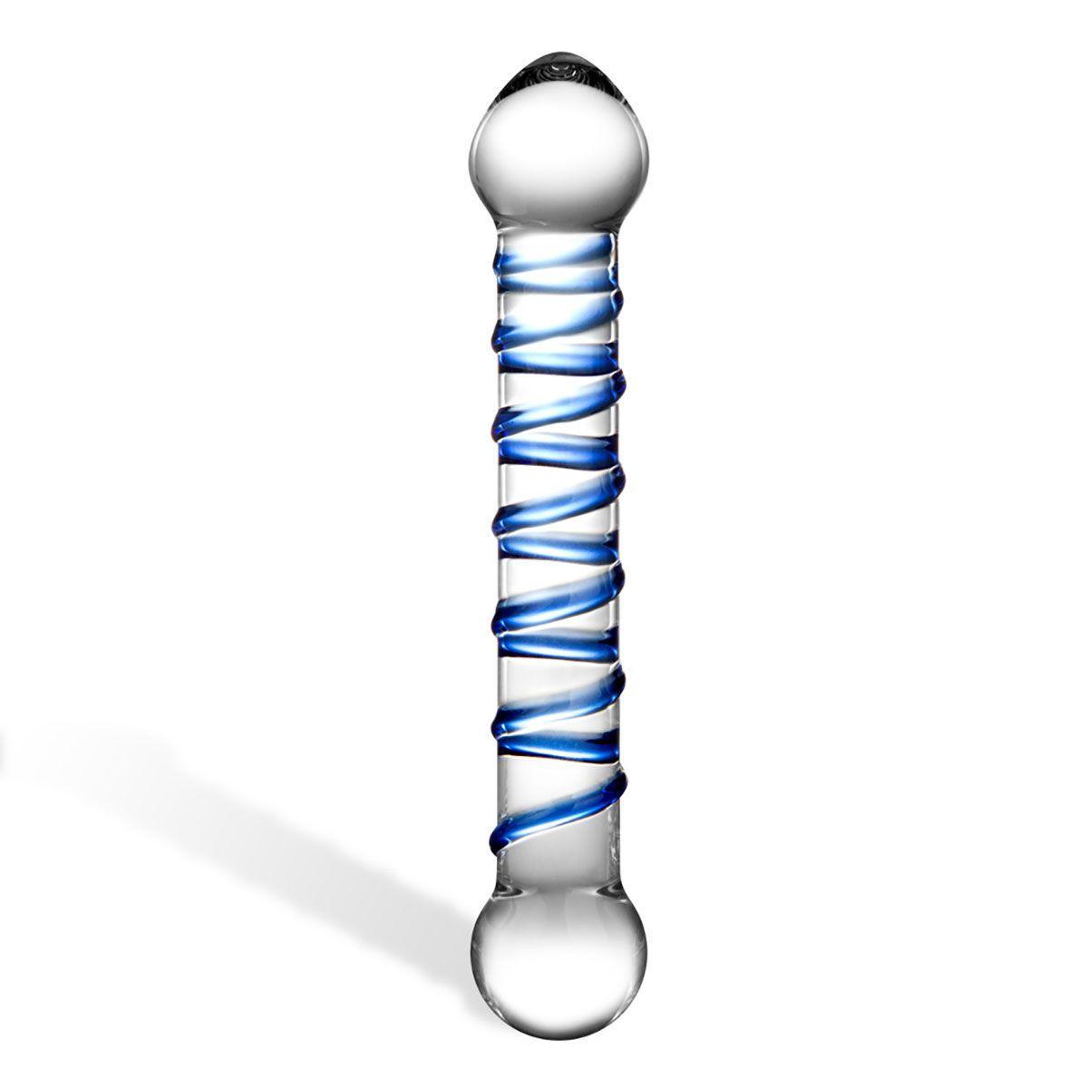 Прозрачный фаллос с голубой спиралью Spiral Dildo - 17 см.-4128