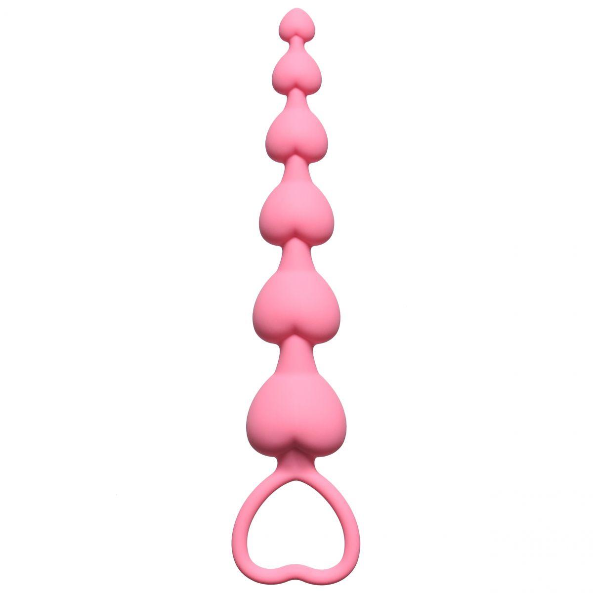 Розовая анальная цепочка Heart s Beads Pink - 18 см.-6436