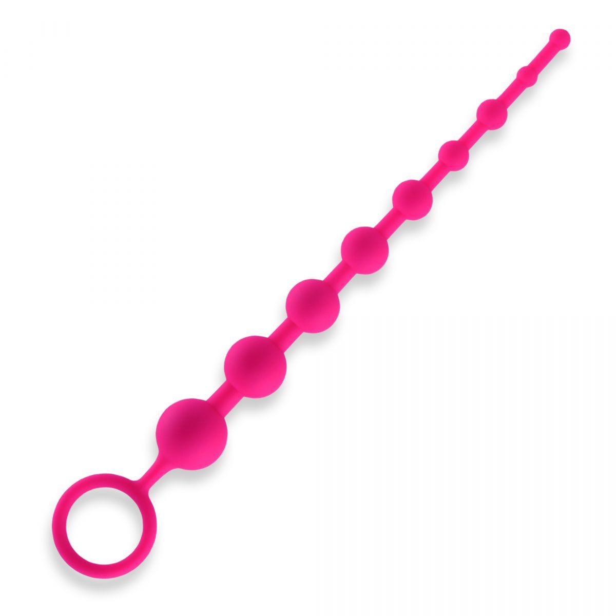 Розовая анальная цепочка из 9 шариков - 30 см.-12581