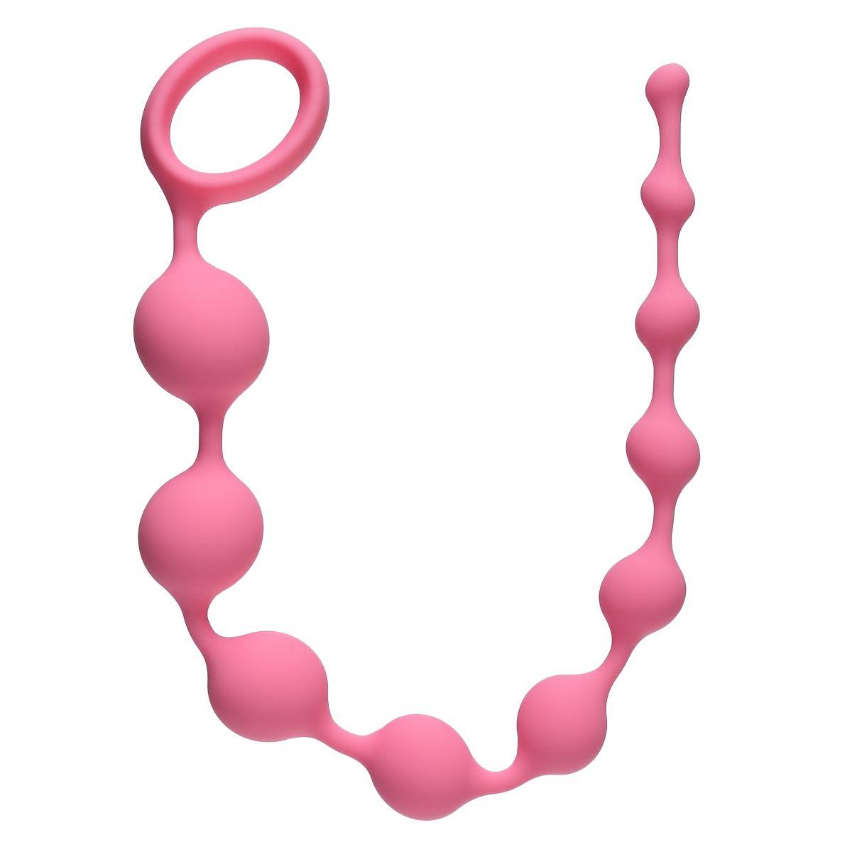 Розовая анальная цепочка Long Pleasure Chain - 35 см.-6249