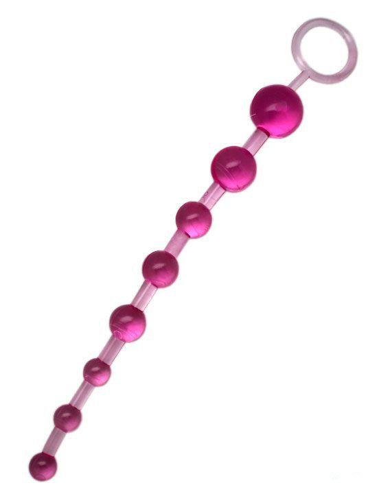 Розовая анальная цепочка с ручкой - 30 см.-10048