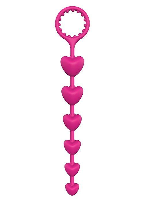 Розовая анальная цепочка с шариками-сердечками HEART BEADS - 23 см.-6478