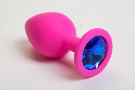 Розовая анальная пробка с синим кристаллом - 9