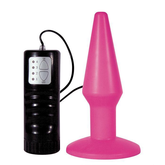 Розовая анальная пробка с вибрацией Brutal Pink Plug Medium - 14 см.-5621