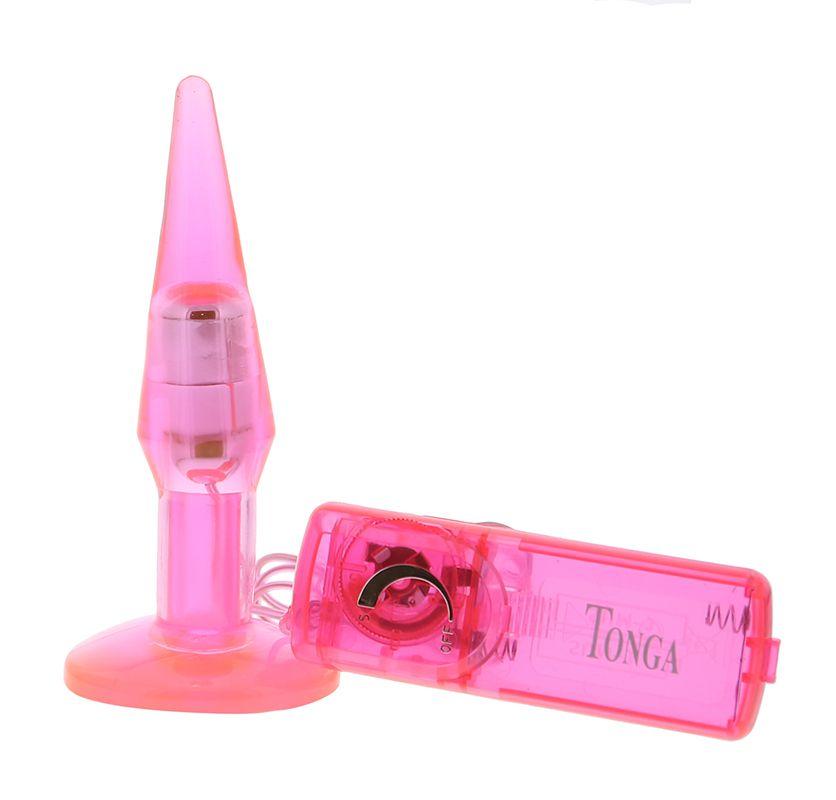 Розовая анальная пробка с выносным пультом - 14 см.-110