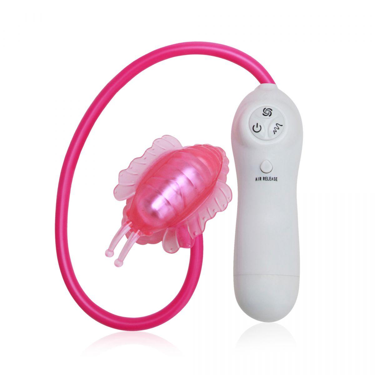Розовая клиторальная помпа-бабочка с 7 функциями вибрации-9509