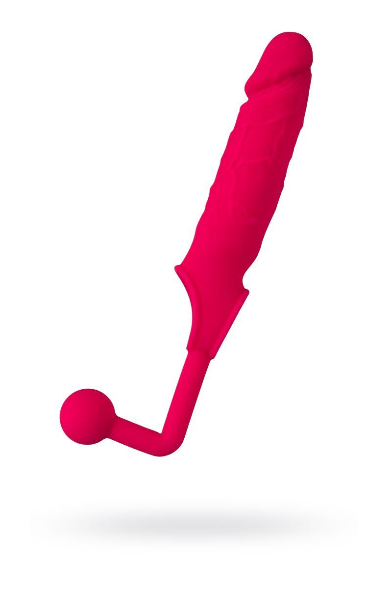 Розовая насадка на пенис с анальной втулкой-шаром-2513