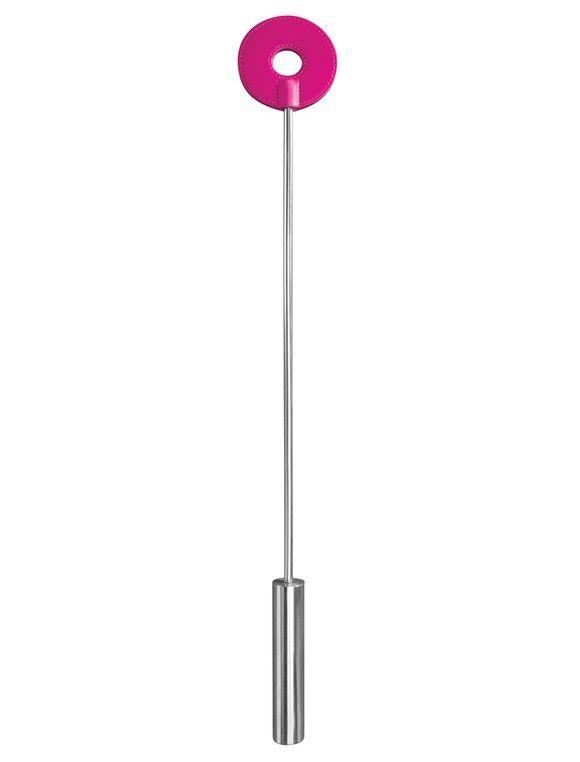 Розовая шлёпалка Leather Circle Tiped Crop с наконечником-кругом - 56 см.-8917