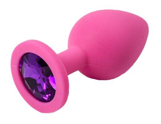 Розовая силиконовая пробка с фиолетовым кристаллом - 8