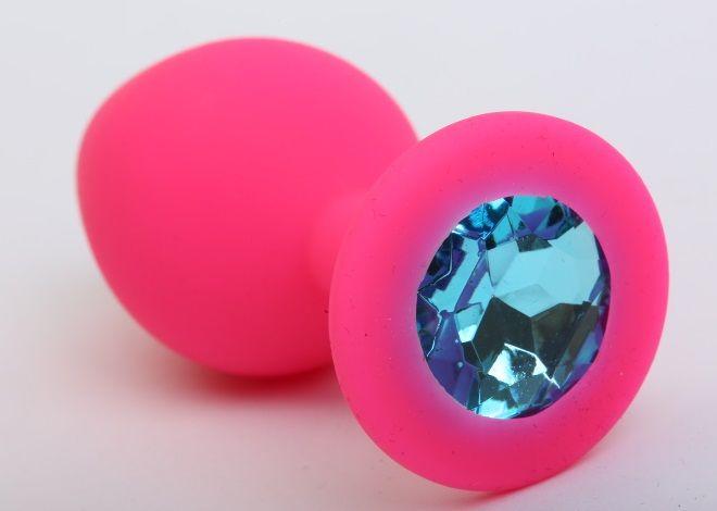 Розовая силиконовая пробка с голубым кристаллом - 8