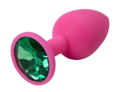 Розовая силиконовая пробка с зеленым кристаллом - 7