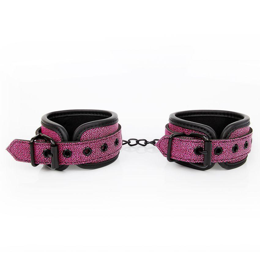Розово-черные наручники на застежках-7863