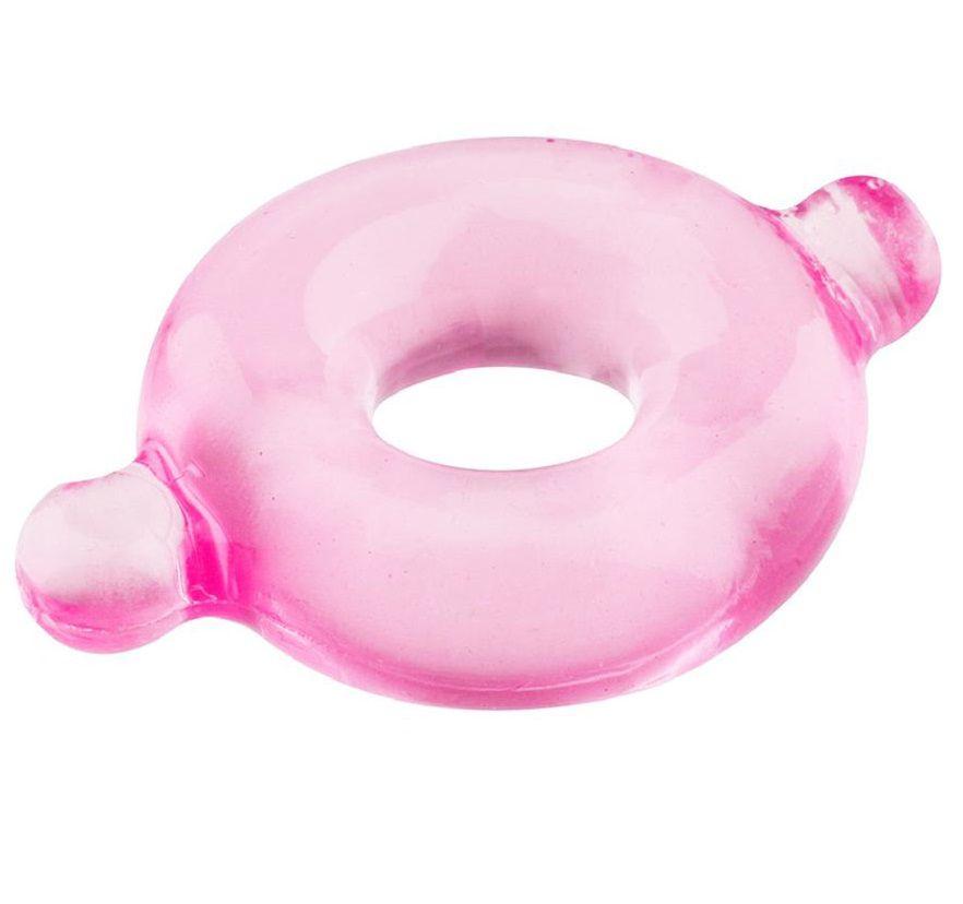 Розовое эрекционное кольцо с ушками для удобства надевания BASICX TPR COCKRING PINK-955