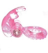 Розовое эрекционное кольцо с вибратором и клиторальным стимулятором-зайчиком-2740
