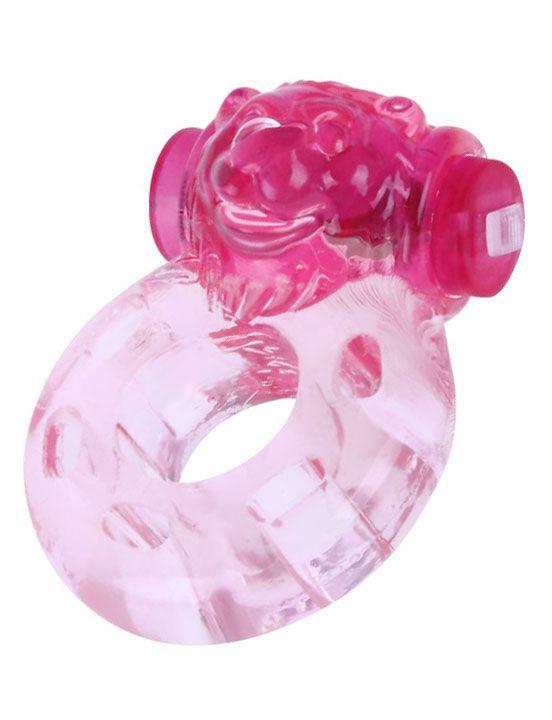 Розовое эрекционное кольцо «Медвежонок» с мини-вибратором-10713