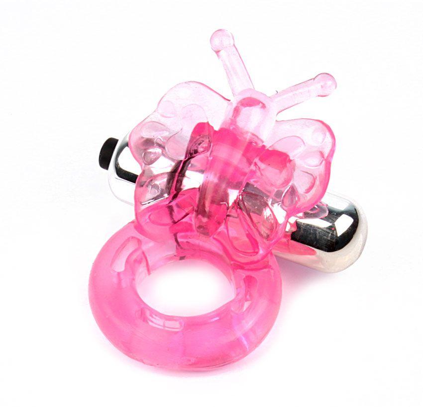 Розовое эрекционное виброкольцо Butterfly Ring-7269