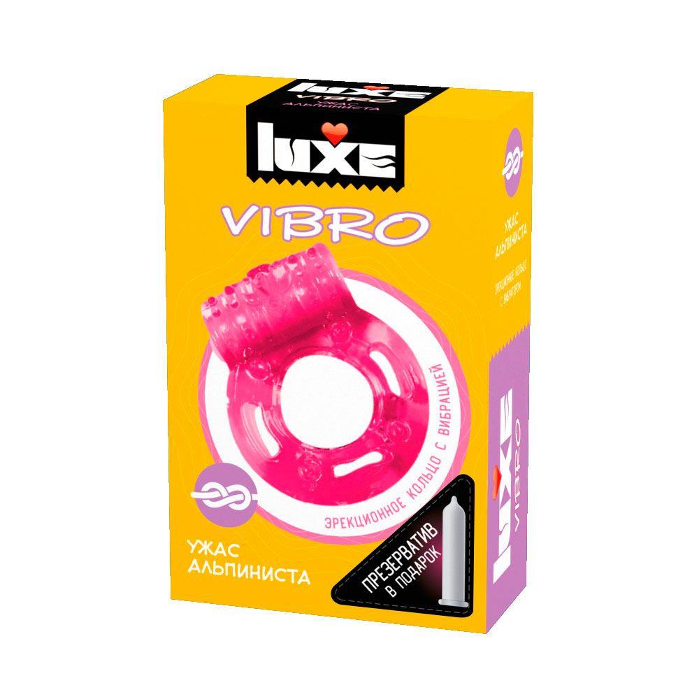 Розовое эрекционное виброкольцо Luxe VIBRO  Ужас Альпиниста  + презерватив-7506