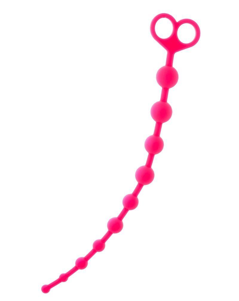 Розовые анальные бусы из силикона с широкой ручкой-2505